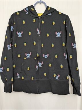 Disney Stitch Pineapple Zip Hoodie Adult Medium Black All Over Print Lilo & Stit